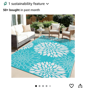lot 388 image: Outdoor Area Rug Teal White Geometric Pattern