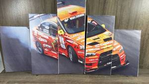 lot 445 image: Racing Car Wall Art Prints Set 5 Panels Red Orange Yellow
