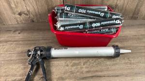 lot 474 image: Hilbor B12S20 Caulking Gun with Dynamite 100 Polyurethane Sealant Cartridges