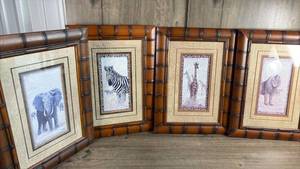 lot 518 image: Set of 4 Framed Animal Art Prints Bamboo Frame 18x24 inches