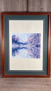 lot 520 image: Framed Mountain Lake Landscape Print with Matting and Glass Bev Dolittle