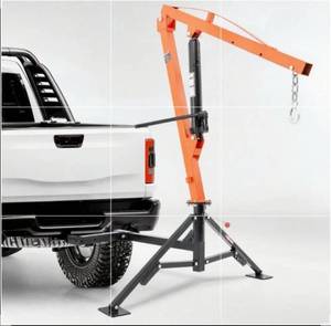 lot 19956 image: VEVOR Hydraulic Pickup Truck Crane, 1000 lbs Capacity, 360° Swivel, Hitch Mounted Crane with Three Boom Capacities of 500 lbs, 750 lbs & 1000 lbs, for Lifting Goods in Construction, Forestry, Factory - Retail $220