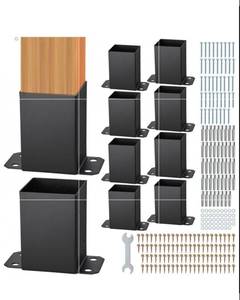 lot 19961 image: VEVOR 4x4 Post Base 10 Pcs, Inner Size 3.6x3.6 Post Base Brackets, Heavy Duty Powder-Coated Post Anchor Matte Black Wood Post Brackets for Pavilion Deck Railing Support Deck Base Plate - Retail $0