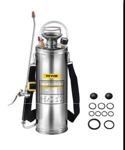 lot 19976 image: VEVOR 3.5Gal Stainless Steel Sprayer,l Set with 20 Wand& Handle& 3FT Reinforced Hose, Hand Pump Sprayer with Pressure Gauge&Safety Valve, Adjustable Nozzle Suitable for Gardening& Sanitizing - Retail $85