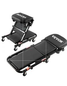 lot 19978 image: VEVOR Foldable Z Garage Creeper, 40 in, 450 lbs Load Capacity Rolling Folding Mechanic Creeper Stool, with 6 Universal Wheels Padded Seat Steel Frame, Lay Down or Sit Chair for Garage Shop or Home - Retail $57