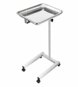 lot 19980 image: VEVOR Lab Cart Stainless Steel Mayo Tray Stand 18x14 Inch Trolley Mayo Stand Adjustable Height 32-51 Inch Instrument Tray wRemovable Tray & 4 Omnidirectional Wheels for Home Equipment Personal Care - Retail $50