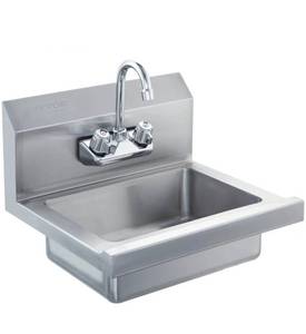 lot 19991 image: VEVOR Commercial Hand Sink with Faucet, Stainless Steel Sink for Washing, Small Hand Washing Sink, Wall Mount Hand Basin, Utility Sink for Restaurant, Kitchen, Bar, Garage and Home, 17 x 12.8 inch - Retail $110