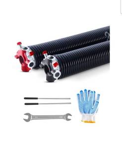 lot 20005 image: VEVOR Garage Door Torsion Springs, Pair of 0.225 x 2 x 27 in, 16000 Cycles, Electrophoresis Black Coated for Replacement, Garage Door Springs with Non-Slip Winding Bars, Gloves and Mounting Wrench - Retail $0
