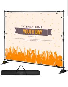 lot 20006 image: VEVOR Backdrop Banner Stand 8 x 8 Ft Adjustable Heavy Duty Background Stand with 1 Carrying Bag, Backdrop Stand for Parties Wedding Photo Booth Trade Show - Retail $53