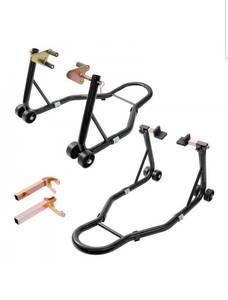 lot 20016 image: VEVOR Motorcycle Stand Lift, 850lbs Front Rear Combo Stand Lift Stand, Front and Rear Wheel Fork Stand, UL Fork Swingarm Spool, Compatible with Most Yamaha Honda Kawasaki Suzuki Motorcycles, Black - Retail $70