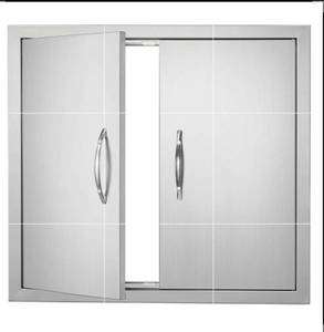 lot 20027 image: VEVOR BBQ Access Door, 26W x 24H Inch Double Outdoor Kitchen Door, Stainless Steel Flush Mount Door, Wall Vertical Door with Handles, for BBQ Island, Grilling Station, Outside Cabinet - Retail $72
