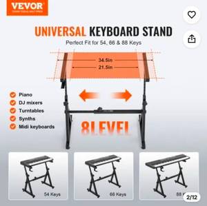 lot 20047 image: Digital Keyboard Stand Bench Set 250 lbs. Load with Adjustable Wheel - Retail $0