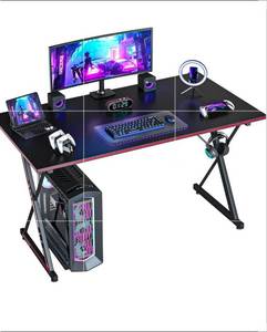 lot 20049 image: CubiCubi Gaming Desk 40 Inch PC Computer Desk, Carbon Fiber Home Office Desk Table Gamer Workstation, Simple Game Table with Headphone Hook, Black - Retail $0