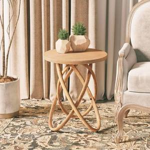 lot 20056 image: COZAYH Round End Table, Farmhouse Wood Side Table with Intertwined Base Design, Rustic Accent Plant Stand for Home and Living Room, Walnut - Retail $72