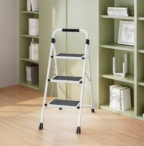 lot 20073 image: KINGRACK Step Ladder 3 Step Folding with with Anti-Slip and Wide Pedal,Portable Foldable,Tall Sturdy Step Ladder with Handgrip for Home Kitchen Household,White - Retail $0