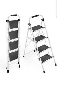 lot 20074 image: KINGRACK 4 Step Ladder, Folding Step Stool with Anti-Slip and Wide Pedal, Lightweight Stepladder with Handrails, Portable for Kitchen, Household, White - Retail $0