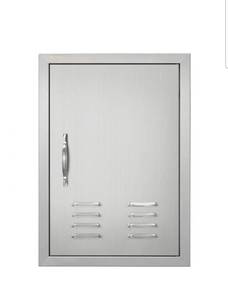 lot 20097 image: VEVOR BBQ Access Door, 17W x 24H Inch Single Outdoor Kitchen Door, Stainless Steel Flush Mount Door, Wall Vertical Door with Handle, Vents and Hook, for BBQ Island, Grilling Station, Outside Cabinet - Retail $57