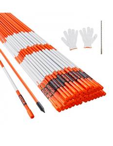 lot 20101 image: VEVOR Driveway Markers, 100 PCS 48 inch, 0.31 inch Diameter, Orange Fiberglass Poles Snow Stakes with Reflective Tape, 12 Steel Drill Bit & Protection Gloves for Parking Lots, Walkways Easy Visibility - Retail $73