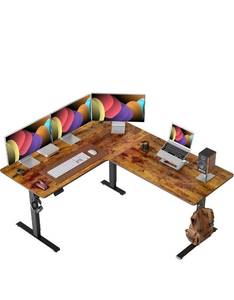lot 20102 image: CubiCubi L Shaped Standing Desk Adjustable Height, Electric Corner Desk, Sit Stand Home Office Desk with Splice Board - Retail $170