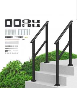 lot 20107 image: VEVOR Handrails for Outdoor Steps, 2 PCS 2-3 Step Stair Hand Rail Kit, Transitional Carbon Steel Railings with Installation Kit, Stair Rails for Seniors, Concrete & Porch & Deck, Black Square Tube - Retail $80