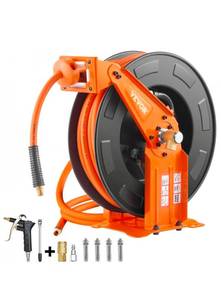 lot 20112 image: VEVOR Retractable Air Hose Reel with Double Arms, 38 IN x 65FT Hybrid Air Hose Max 300PSI, Air Compressor Hose Reel with 5FT Lead in, CeilingWall Mount Heavy Duty Steel Reel for Workshop Garage - Retail $120