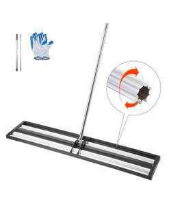 lot 20121 image: VEVOR Updated Lawn Leveling Rake with Roller, 48 x 10 Stainless Steel Lawn Leveler with 83.9 Adjustable Handle, Heavy Duty Yard Leveling Rake, Effort Saving Lawn Leveling Tool for Yard Golf Court - Retail $73