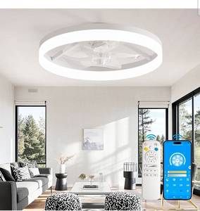 lot 20125 image: CubiCubi Ceiling Fans with Lights, 20 Inch White Low Profile Ceiling Fans with Lights and Remote Control, APP, Modern Flush Mount LED Ceiling Fan with 3CCT and 6 Wind Speeds for Bedroom, Living Room - Retail $0