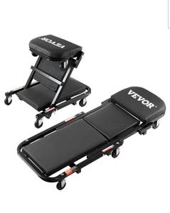 lot 20130 image: VEVOR Foldable Z Garage Creeper, 40 in, 450 lbs Load Capacity Rolling Folding Mechanic Creeper Stool, with 6 Universal Wheels Padded Seat Steel Frame, Lay Down or Sit Chair for Garage Shop or Home - Retail $57