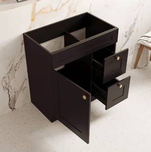 lot 20132 image: 30 Floor Mounted Shaker Bathroom Vanity Base only, Black Storage Cabinet Vanity with Two Soft Close Drawers and Doors, Modern Design (Sink Top & Knobs not Included - Retail $0