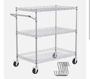 lot 20133 image: VEVOR 3-Tier Utility Cart Rolling Cart on Wheels 30x18x32.4 661 LBS 6 Hooks - Retail $85