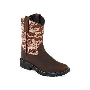 lot 61949 image: Old West BrownCamo Youth Boys Leather Cowboy Boots 7D - Retail $72
