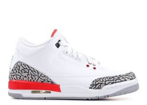 lot 61961 image: Nike Air Jordan 3 Retro Katrina White Fire Red Cement Grey Sz 7y (398614-116) - Retail $190