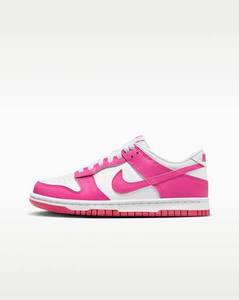 lot 61983 image: Nike Big Kids Dunk Low Casual Shoes in PinkWhite Size 6.5y Leather - Retail $90