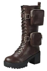 lot 61989 image: KK Pair of Kings Shoes - Womens Chunky Heel Lug Sole Fashion Ankle Boots, Formal Brown Booties for Women - 7