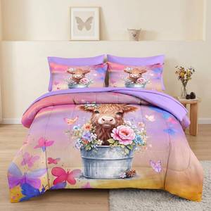 lot 601 image: $63 Pamnest Queen Comforter Set, 7 Pcs, Colorful Butterfly Purple