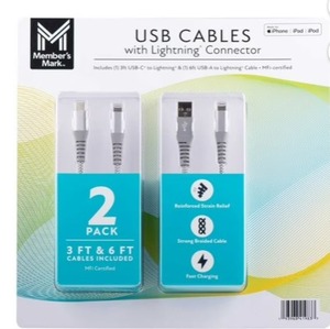 Member's Mark Apple USB Lightning 3ft and 6ft Cables