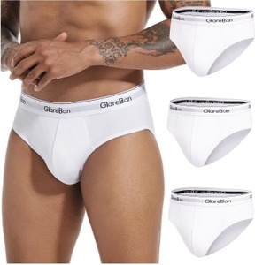 lot 680 image: GlareBan 3-Pack White Mens Briefs, Polyester Comfort, Medium