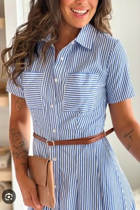 lot 691 image: Blue Buttondown Dress with Tiny Belt, L-XL