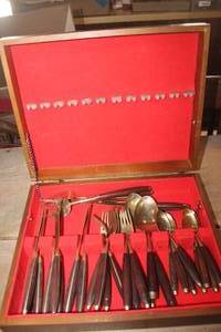 lot 2167 image: Vintage Silverware Set in Wooden Storage Box