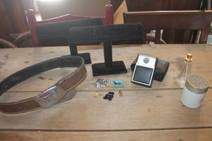 lot 2180 image: Vintage Remington Razor untested, Belt, Cold Cream Jar & More