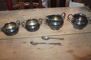lot 2207 image: Vintage Silver Sugar Bowl, Creamer & More