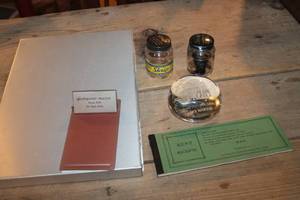 lot 2222 image: Vintage Ink Jars, Paperweight, Rent Receipt Booklet and More