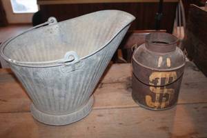 lot 2257 image: Vintage Metal Ash Bucket and More