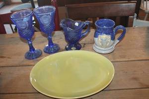lot 2264 image: Vintage Blue Glass Goblets and More