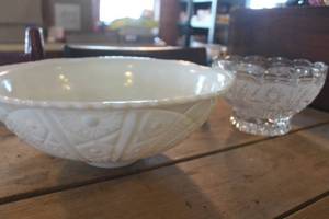 lot 2268 image: Lg. Vtg. Milk Glass and Lead Crystal Bowls
