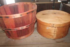 lot 2274 image: Antique Cheese Box 16 Wide and Bushel Basket