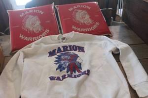 lot 2287 image: Vtg. Marion Warriors Sweatshirt Sz. M and Seat Cushions