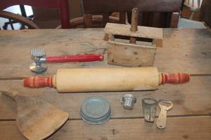 lot 2305 image: Antique Butter Mold, Rolling Pin and More