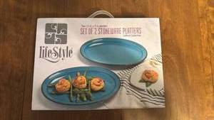 lot 3 image: Lifestyle Safford Collection Set of 2 Stoneware Platters