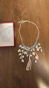 lot 23 image: Silver Tone Statement Necklace with Tassels and Crystal Accents